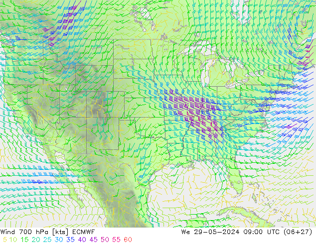 Vent 700 hPa ECMWF mer 29.05.2024 09 UTC