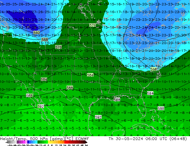 Z500/Rain (+SLP)/Z850 ECMWF czw. 30.05.2024 06 UTC