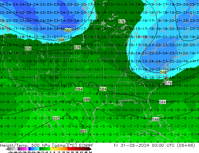 Z500/Rain (+SLP)/Z850 ECMWF Fr 31.05.2024 00 UTC