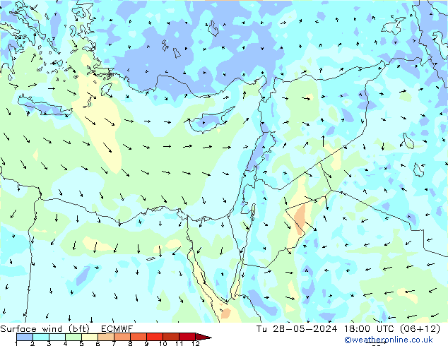 Surface wind (bft) ECMWF Tu 28.05.2024 18 UTC