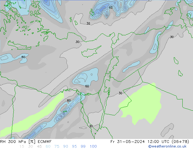 Humidité rel. 300 hPa ECMWF ven 31.05.2024 12 UTC