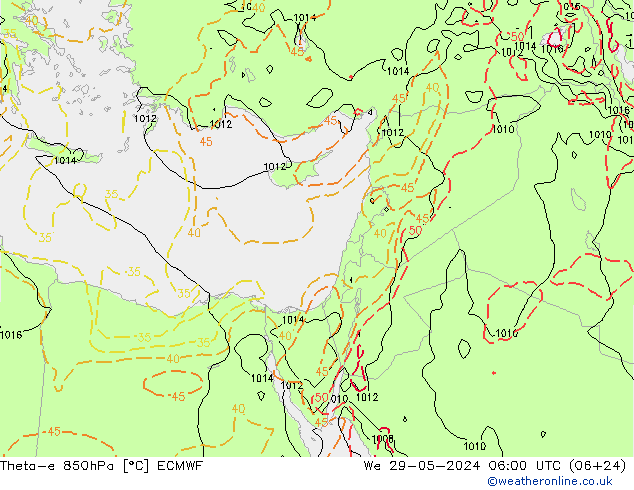 Theta-e 850hPa ECMWF We 29.05.2024 06 UTC