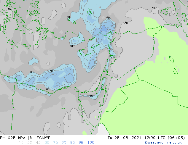 RH 925 hPa ECMWF Tu 28.05.2024 12 UTC