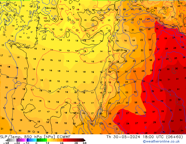 SLP/Temp. 850 hPa ECMWF do 30.05.2024 18 UTC