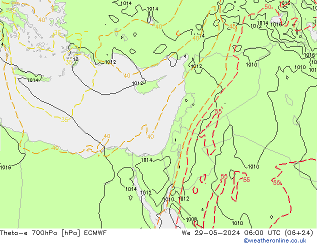 Theta-e 700hPa ECMWF We 29.05.2024 06 UTC