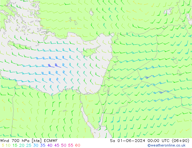 Wind 700 hPa ECMWF Sa 01.06.2024 00 UTC