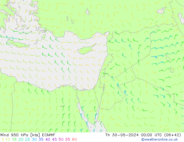 Vento 950 hPa ECMWF gio 30.05.2024 00 UTC