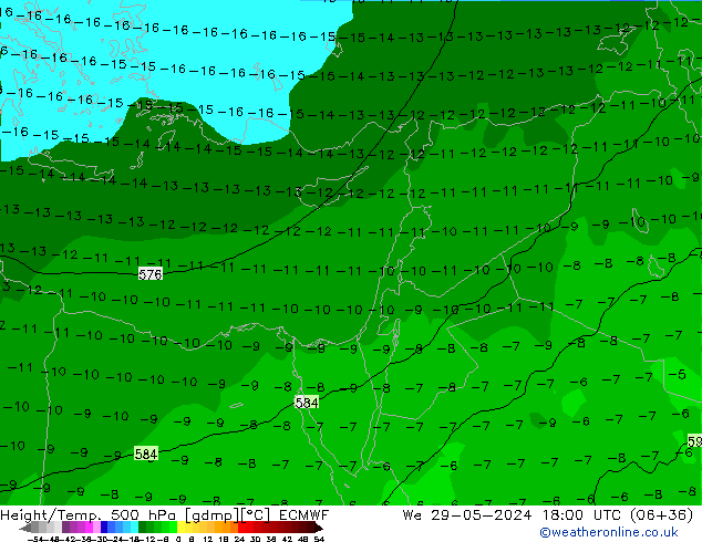 Height/Temp. 500 hPa ECMWF We 29.05.2024 18 UTC