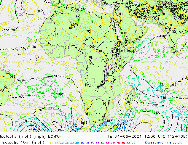 Izotacha (mph) ECMWF wto. 04.06.2024 12 UTC
