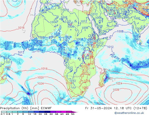 осадки (6h) ECMWF пт 31.05.2024 18 UTC