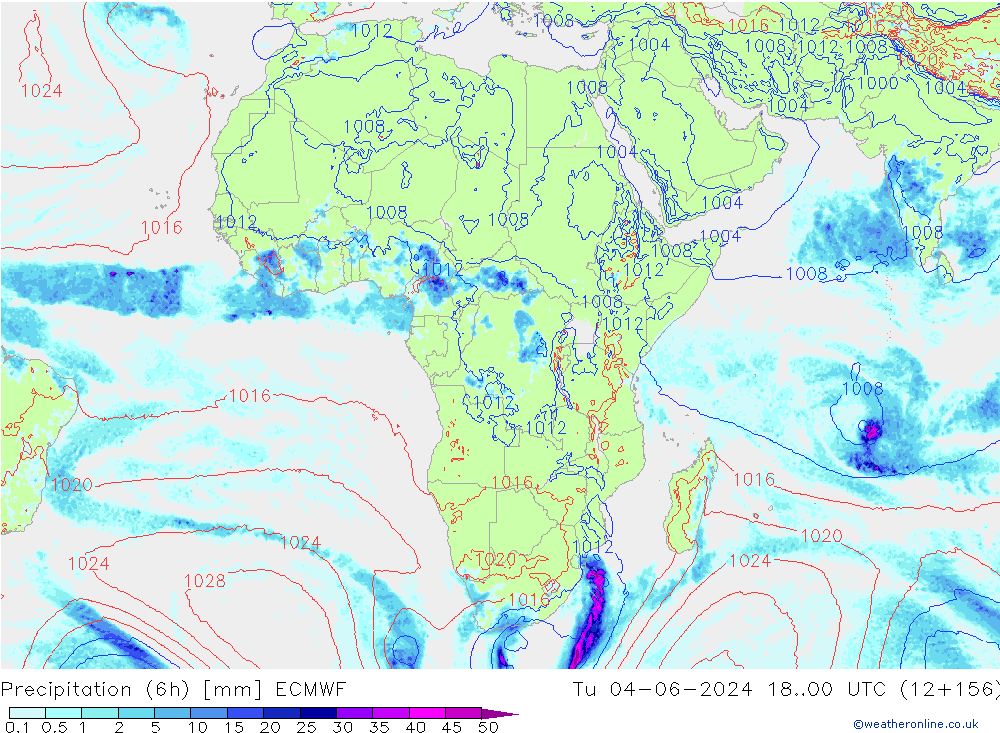 Z500/Rain (+SLP)/Z850 ECMWF Út 04.06.2024 00 UTC