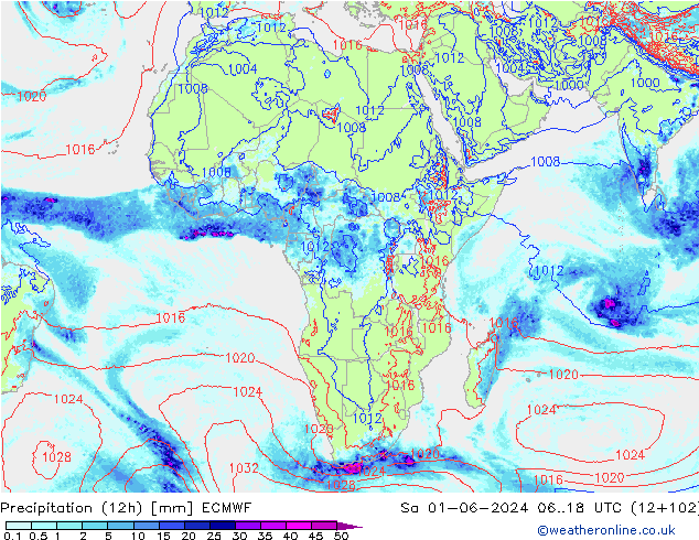 Totale neerslag (12h) ECMWF za 01.06.2024 18 UTC