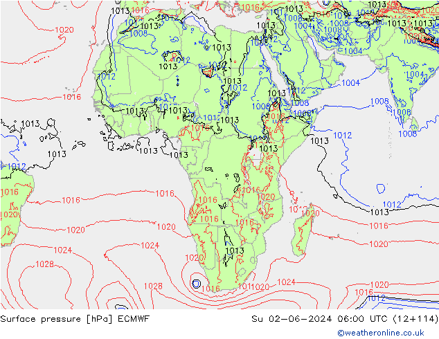 Surface pressure ECMWF Su 02.06.2024 06 UTC