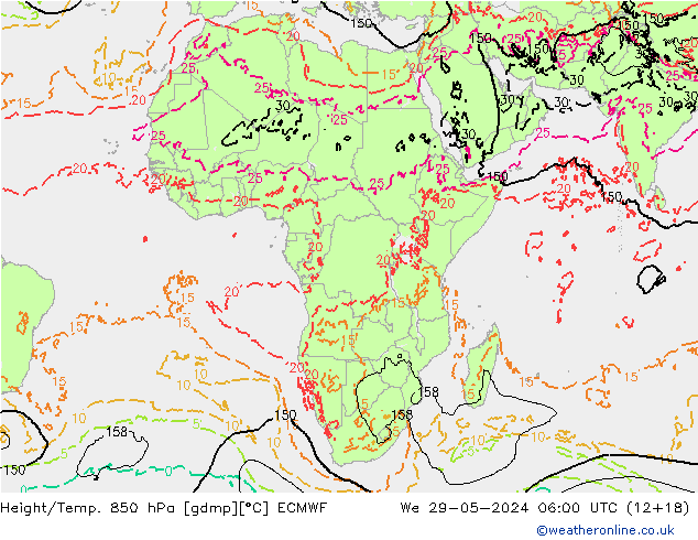 Z500/Yağmur (+YB)/Z850 ECMWF Çar 29.05.2024 06 UTC