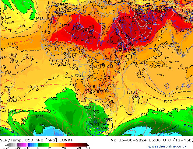 SLP/Temp. 850 hPa ECMWF Mo 03.06.2024 06 UTC