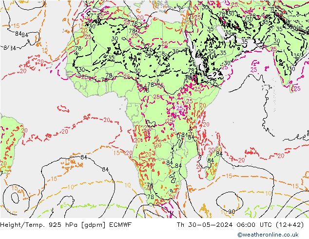 Height/Temp. 925 hPa ECMWF czw. 30.05.2024 06 UTC