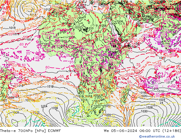 Theta-e 700hPa ECMWF We 05.06.2024 06 UTC