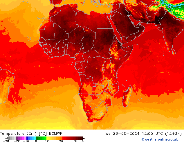 Temperature (2m) ECMWF We 29.05.2024 12 UTC