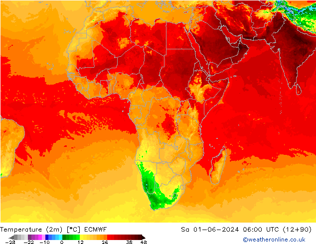 Temperaturkarte (2m) ECMWF Sa 01.06.2024 06 UTC