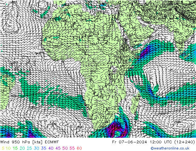 ветер 950 гПа ECMWF пт 07.06.2024 12 UTC