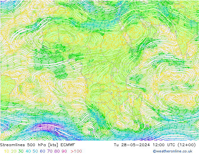 Streamlines 500 hPa ECMWF Tu 28.05.2024 12 UTC