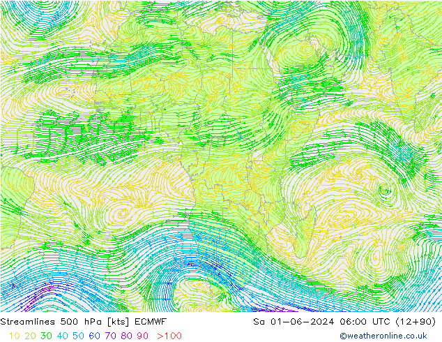 ветер 500 гПа ECMWF сб 01.06.2024 06 UTC