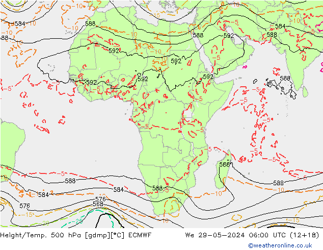 Z500/Yağmur (+YB)/Z850 ECMWF Çar 29.05.2024 06 UTC