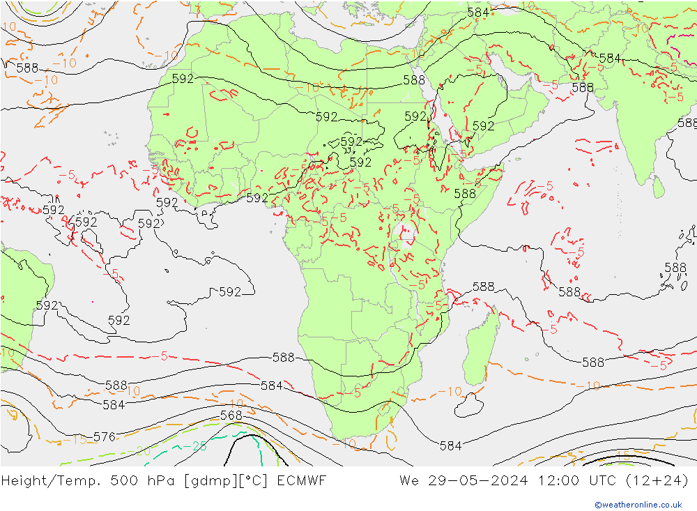 Z500/Rain (+SLP)/Z850 ECMWF We 29.05.2024 12 UTC