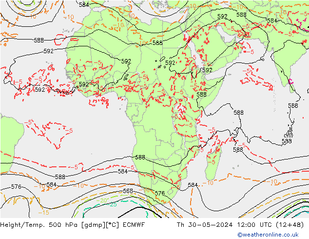 Height/Temp. 500 гПа ECMWF чт 30.05.2024 12 UTC