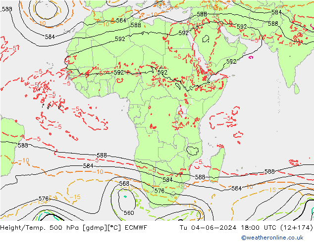 Height/Temp. 500 hPa ECMWF  04.06.2024 18 UTC