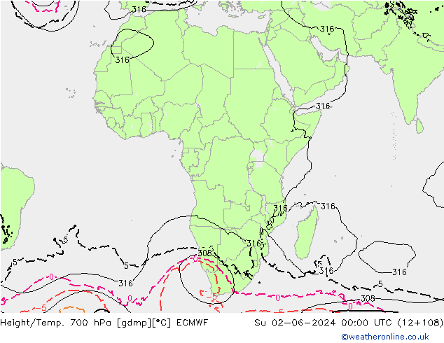 Height/Temp. 700 hPa ECMWF Su 02.06.2024 00 UTC