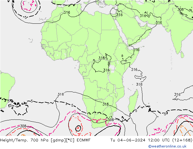 Height/Temp. 700 гПа ECMWF вт 04.06.2024 12 UTC