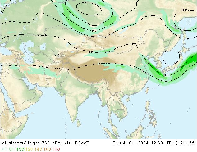 Jet stream/Height 300 hPa ECMWF Tu 04.06.2024 12 UTC