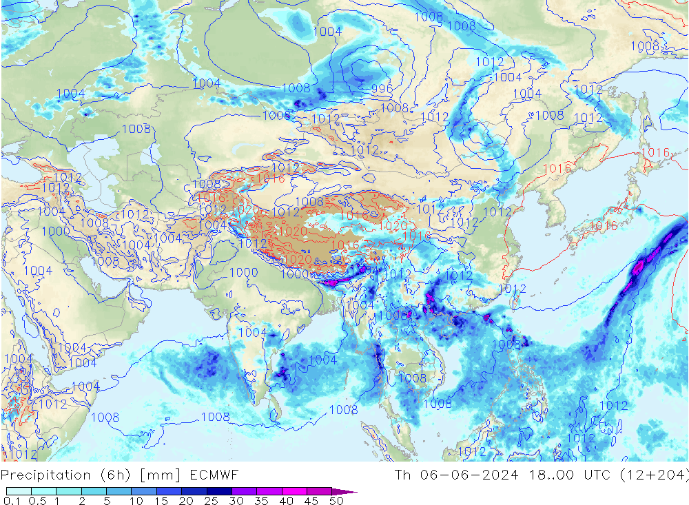 Z500/Rain (+SLP)/Z850 ECMWF Čt 06.06.2024 00 UTC