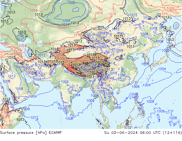 Atmosférický tlak ECMWF Ne 02.06.2024 06 UTC