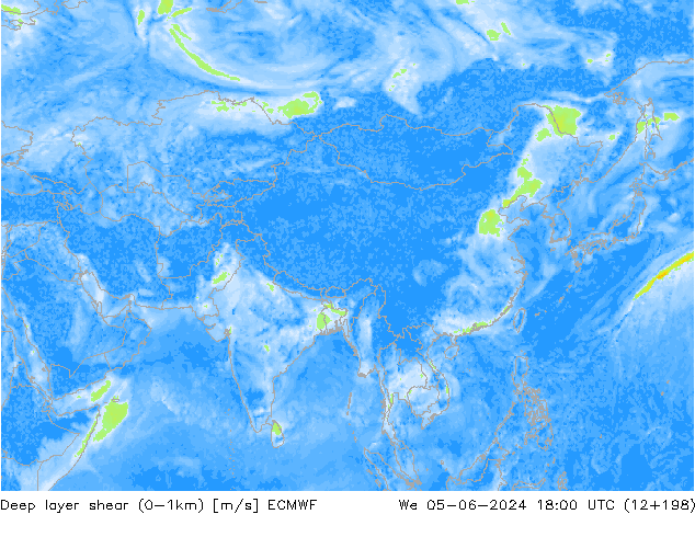 Deep layer shear (0-1km) ECMWF  05.06.2024 18 UTC