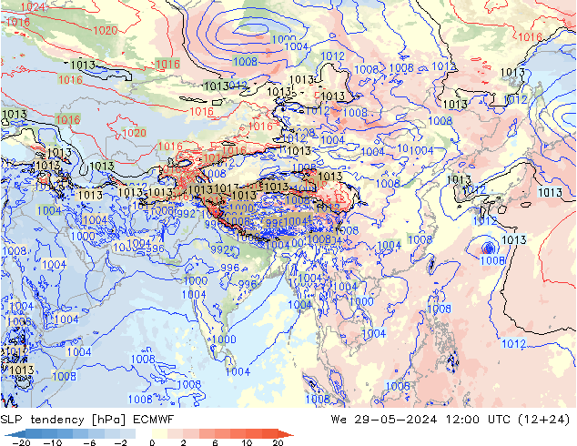 Druktendens (+/-) ECMWF wo 29.05.2024 12 UTC