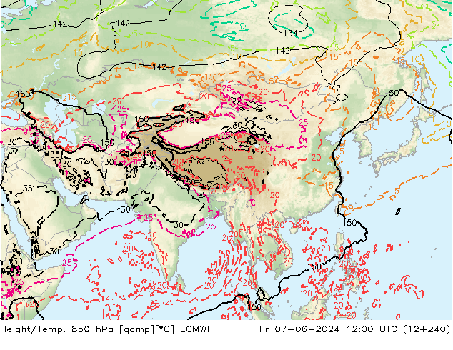 Height/Temp. 850 hPa ECMWF Pá 07.06.2024 12 UTC