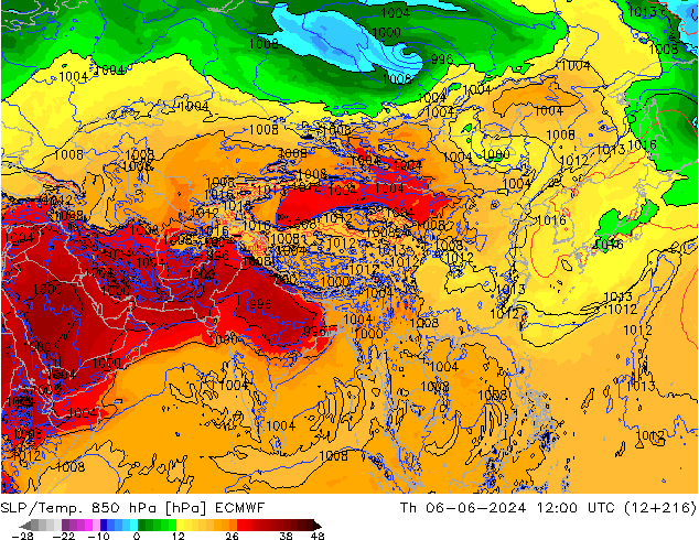 SLP/Temp. 850 hPa ECMWF Th 06.06.2024 12 UTC