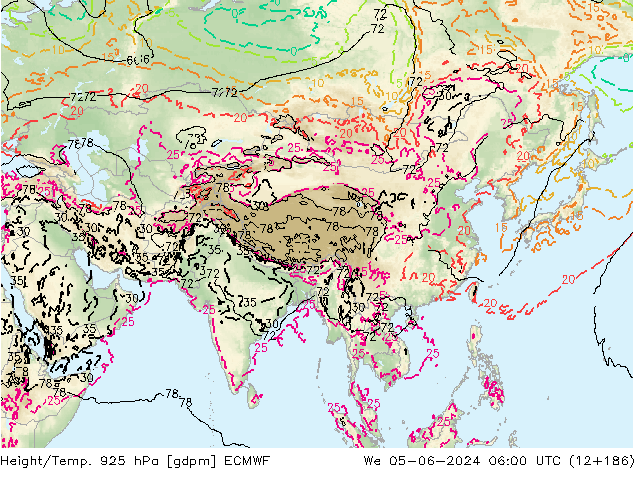 Géop./Temp. 925 hPa ECMWF mer 05.06.2024 06 UTC