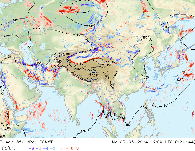 T-Adv. 850 hPa ECMWF Mo 03.06.2024 12 UTC