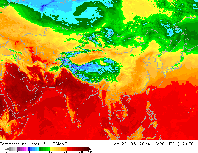 Sıcaklık Haritası (2m) ECMWF Çar 29.05.2024 18 UTC