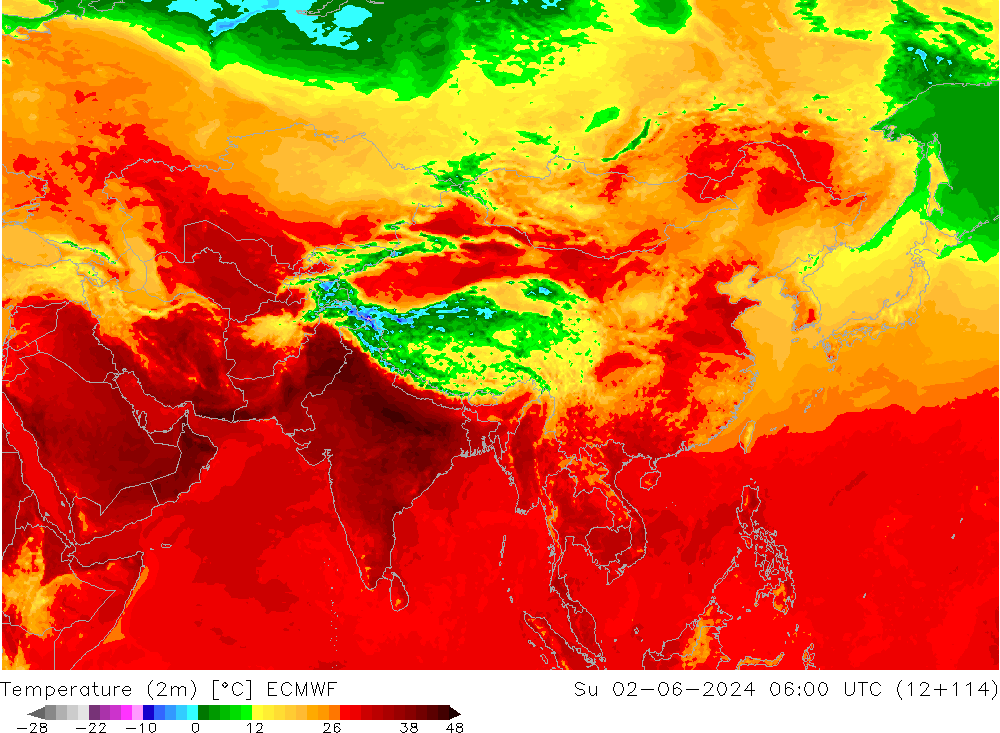 Temperature (2m) ECMWF Ne 02.06.2024 06 UTC