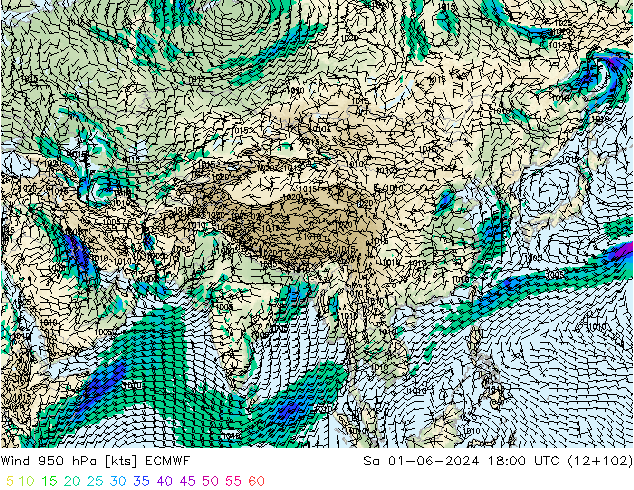 Viento 950 hPa ECMWF sáb 01.06.2024 18 UTC