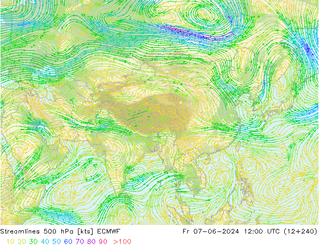 Rüzgar 500 hPa ECMWF Cu 07.06.2024 12 UTC