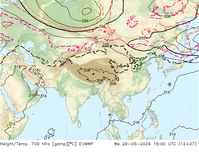 Height/Temp. 700 гПа ECMWF ср 29.05.2024 15 UTC