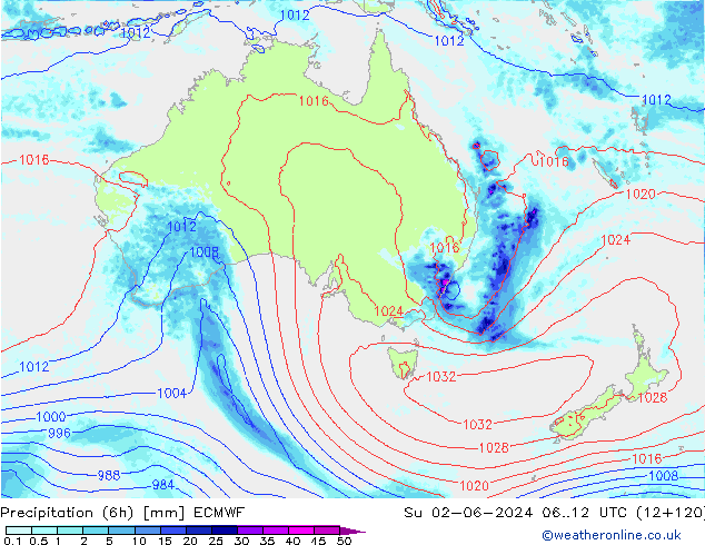 Z500/Rain (+SLP)/Z850 ECMWF dom 02.06.2024 12 UTC