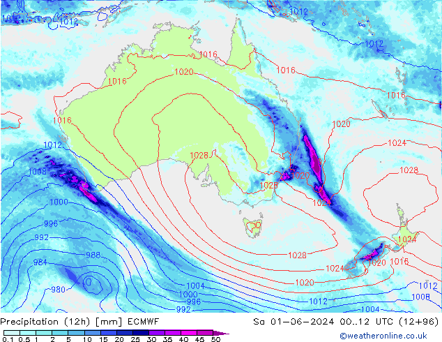 Precipitation (12h) ECMWF Sa 01.06.2024 12 UTC