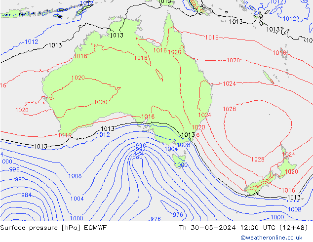 Surface pressure ECMWF Th 30.05.2024 12 UTC