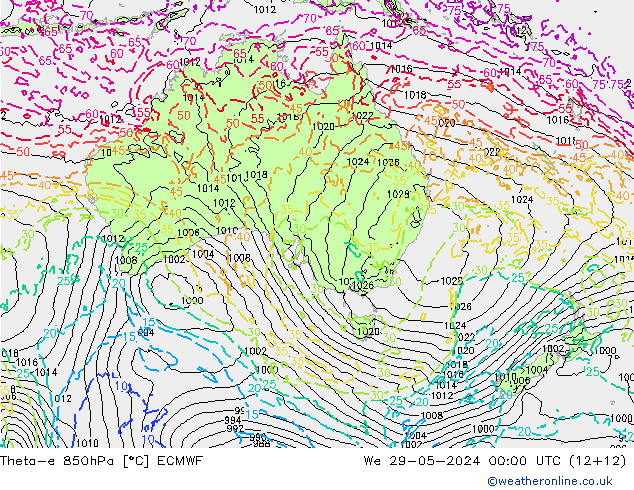 Theta-e 850hPa ECMWF We 29.05.2024 00 UTC